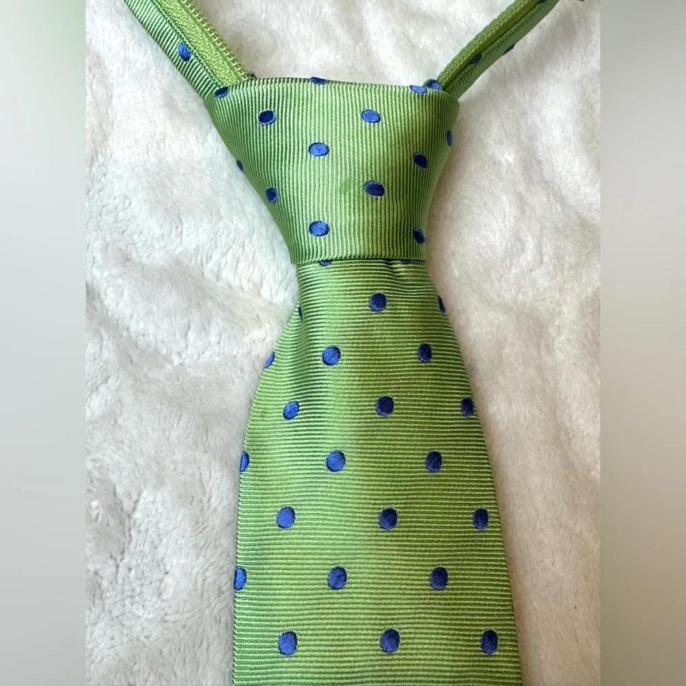 Kitestrings 15” Tie Green & Blue Dot Kids Tie Slips Over Neck, Adjustable